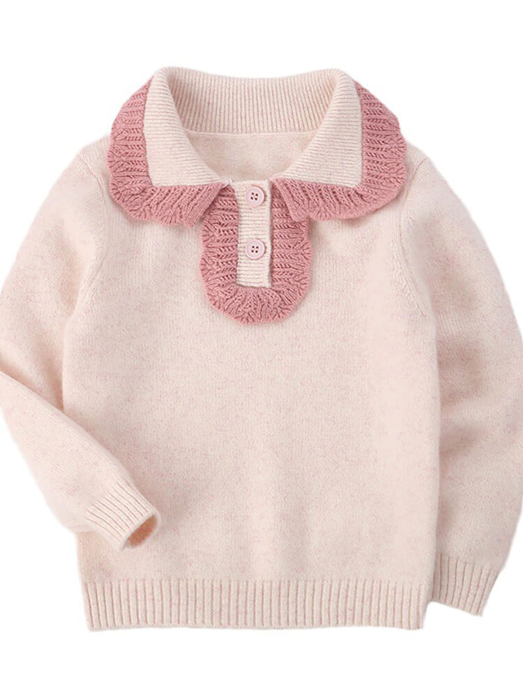 (image for) Girls Cream Pink Cashmere Sweater with Ruffled Contrast Collar